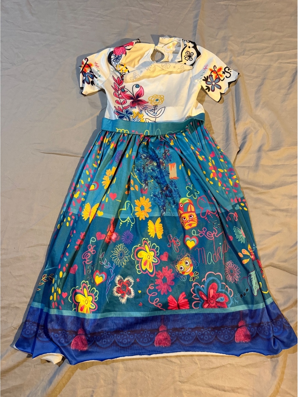 Girls' Colorful Floral Dress with Matching Headscarf Size 110